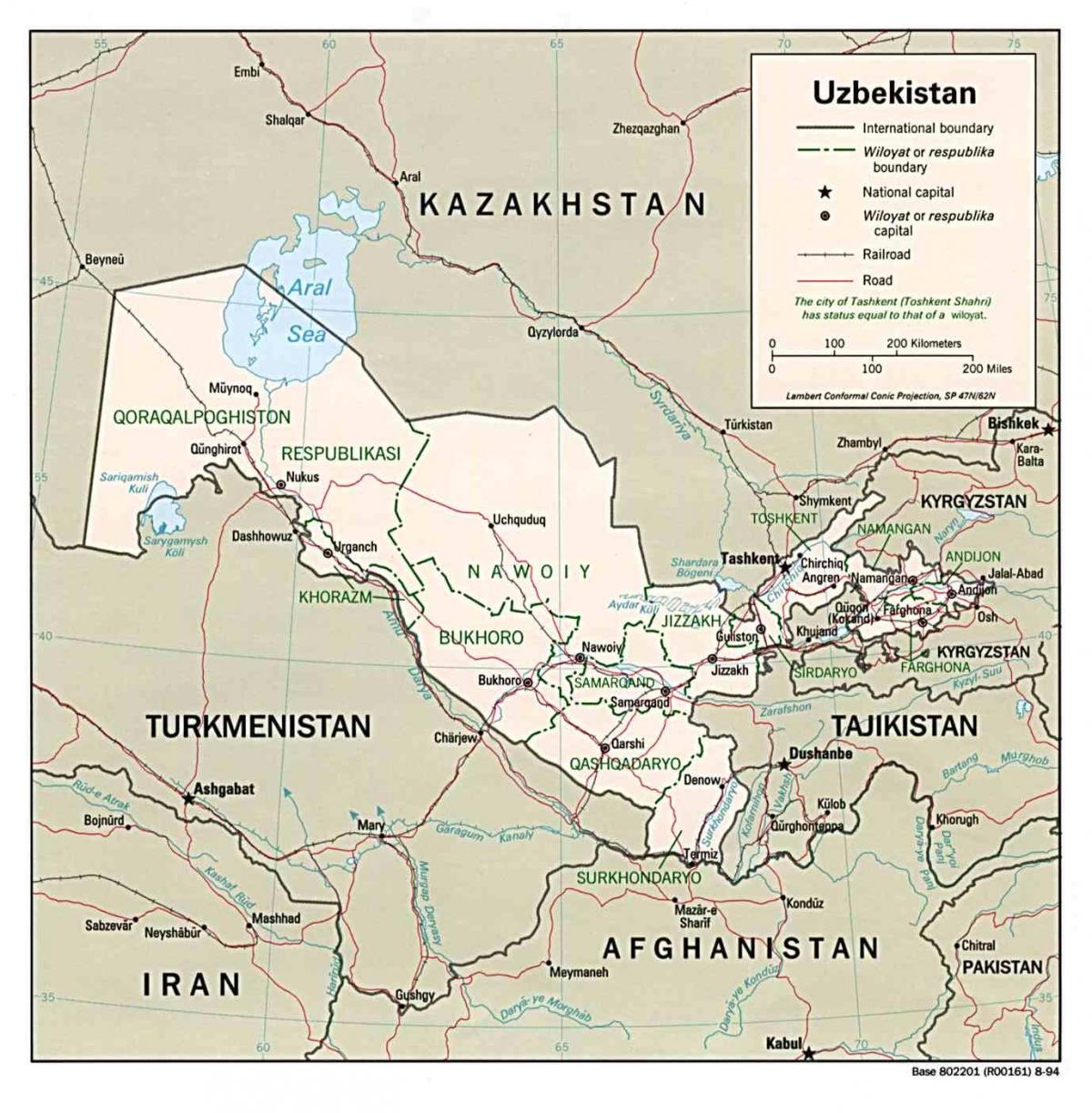 mapa Uzbekistan nakapalibot na mga bansa