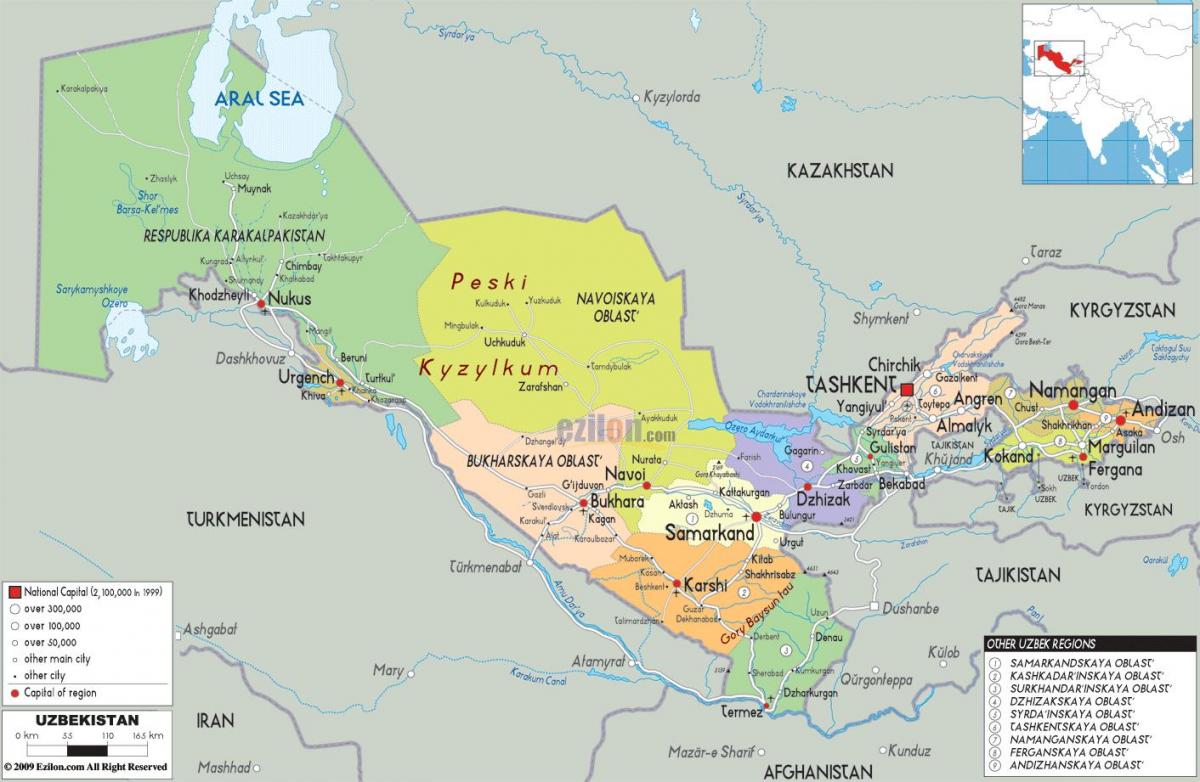 ang mapa ng Uzbekistan