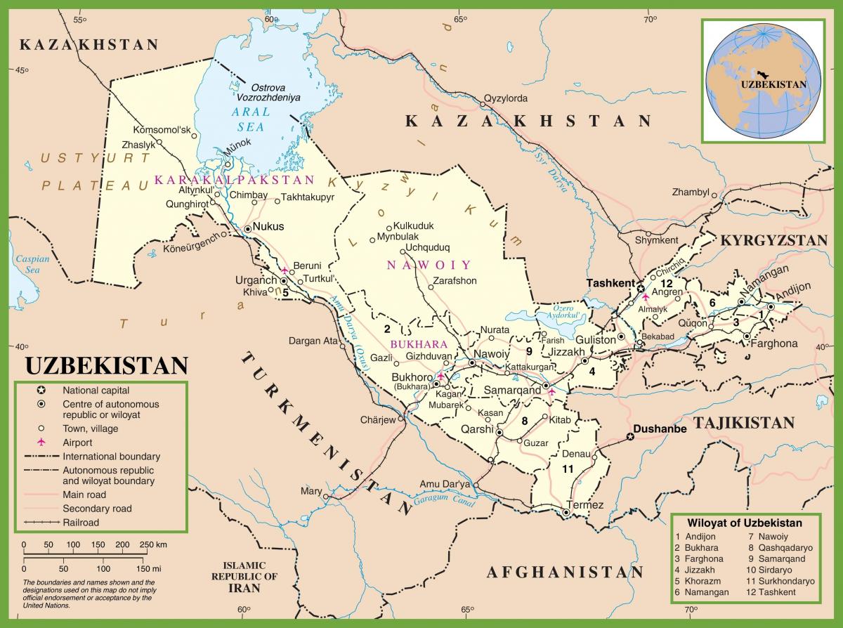mapa ng Uzbekistan pampulitika 