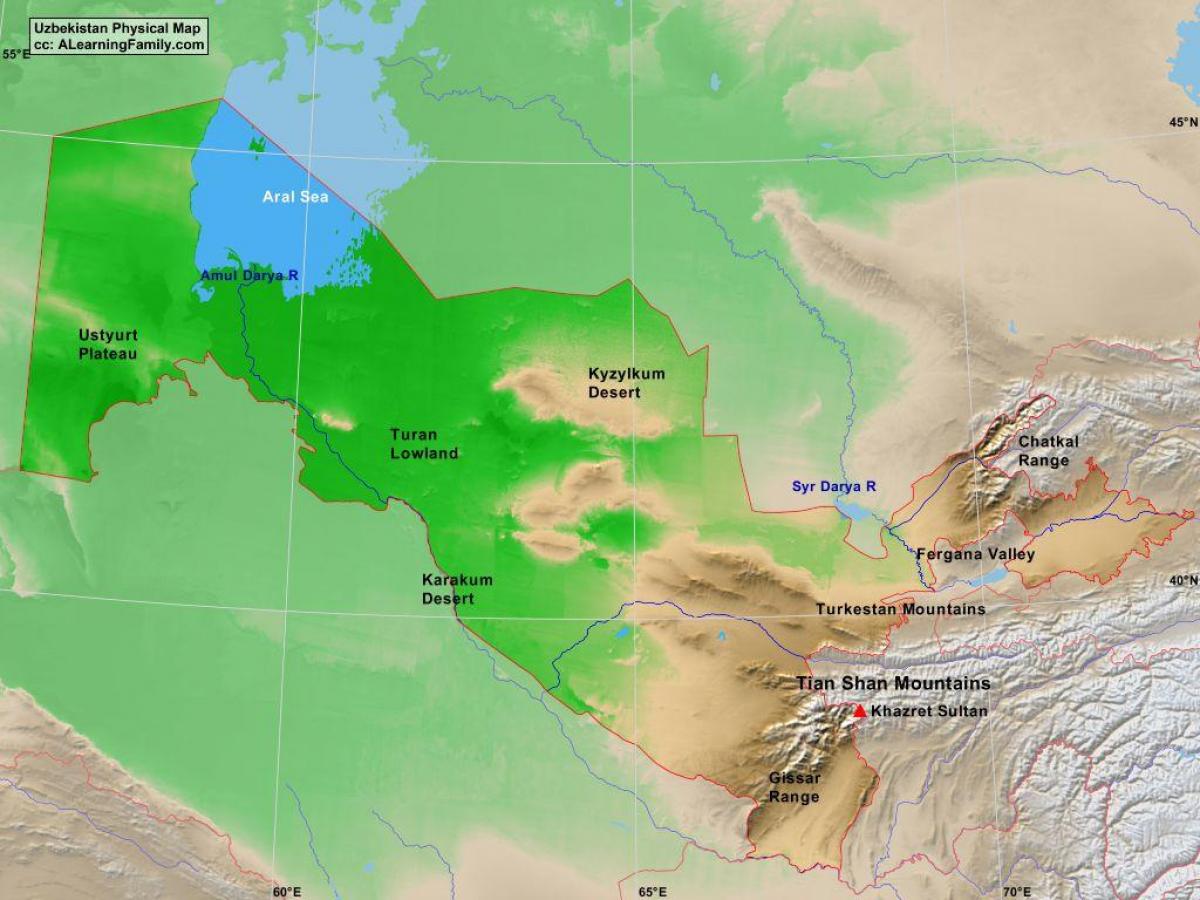 mapa ng Uzbekistan pisikal na